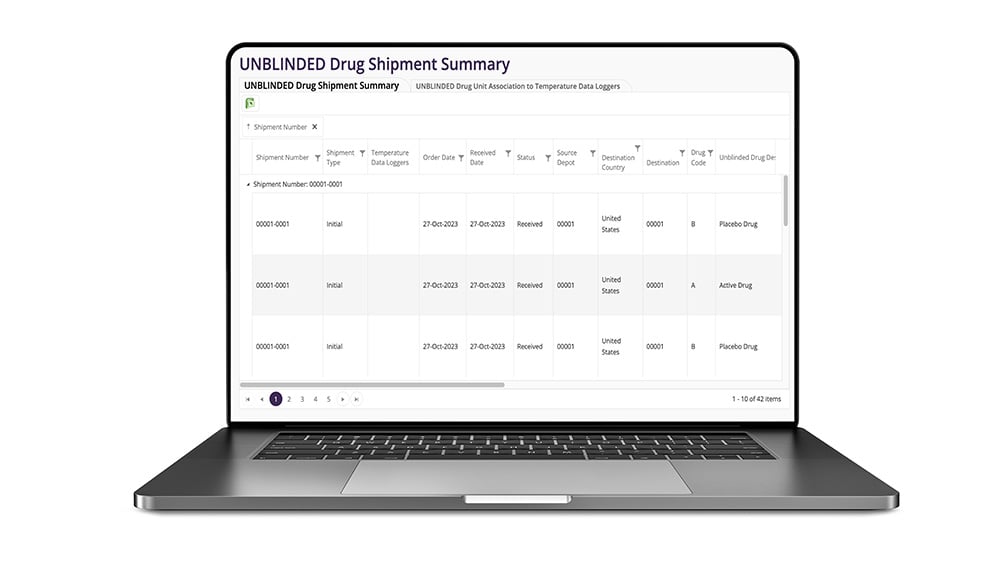 Screenshot of IRT for clinical trials